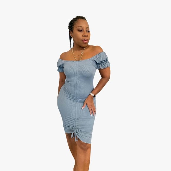 (NWT) Smocked Ruched Dress (Midi or Mini) - Blue - Picture 1 of 9
